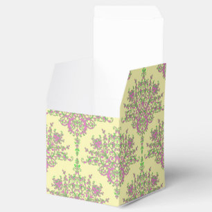Ballotins Motif damassé floral fantaisie rose et jaune