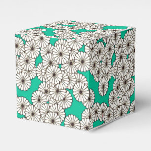 Ballotins Motif floral Art Déco - blanc sur turquoise