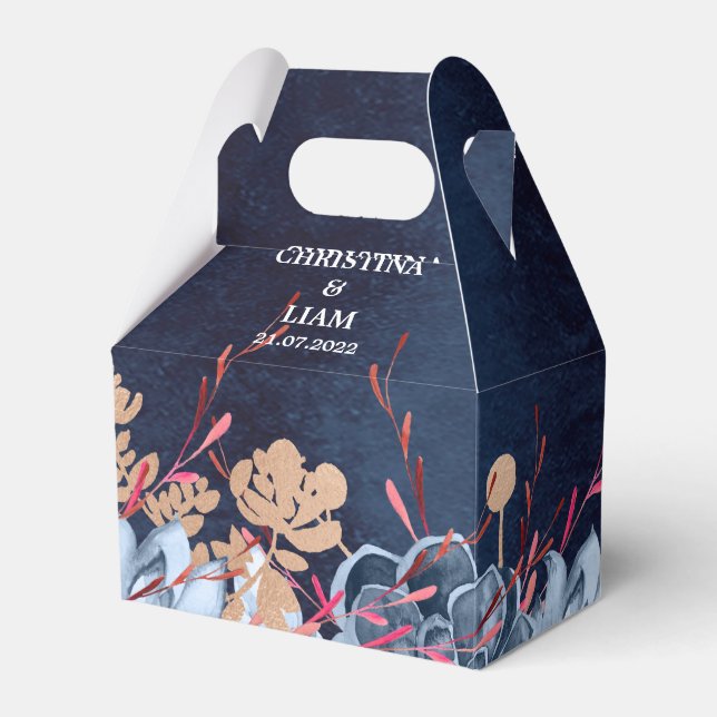 Ballotins Navy Blue Chalkboard Floral Wedding Favor Box (Verso)