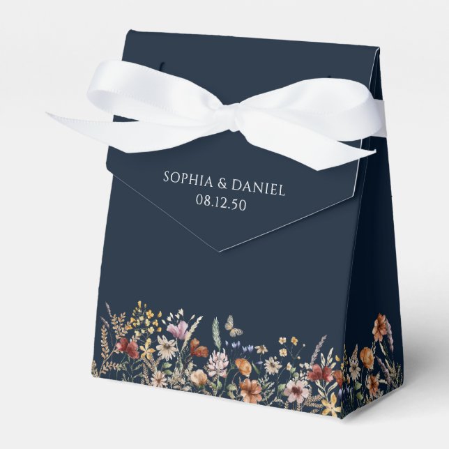 Ballotins Navy Blue Mince Fleur sauvage Mariage Favor Box (Verso)
