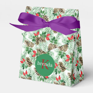 Ballotins Noël à feuillage persistant et pinecones motif