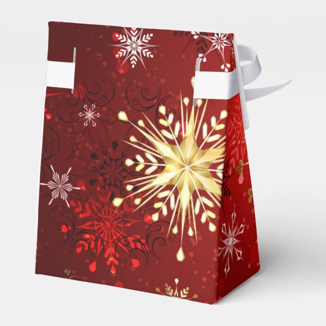 Ballotins Noël Golden Snowflakes sur Arrière - plan rouge (Arrière)