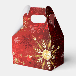 Ballotins Noël Golden Snowflakes sur Arrière - plan rouge