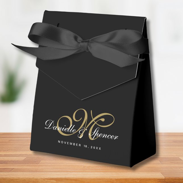 Ballotins Noir et or Monogramme Mariage personnalisé (Black and Gold Favor Box)