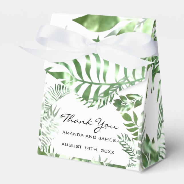 Ballotins Nom de remerciement Date White Tropic Monstera Fav (Verso)