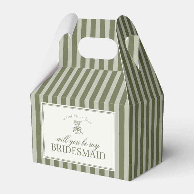 Ballotins Olive Martini Green Stripe Bridesmaid Proposal Box (Verso)