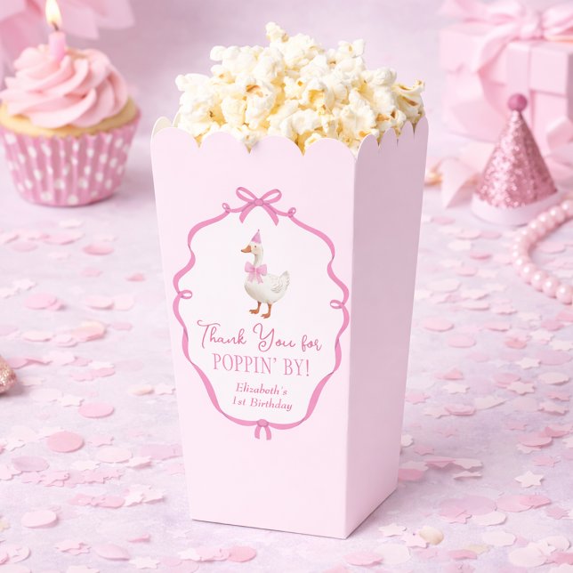 Ballotins One Silly Goose Pink Bow First Birthday Popcorn (One Silly Goose Pink Bow First Birthday Popcorn Favor Boxes)