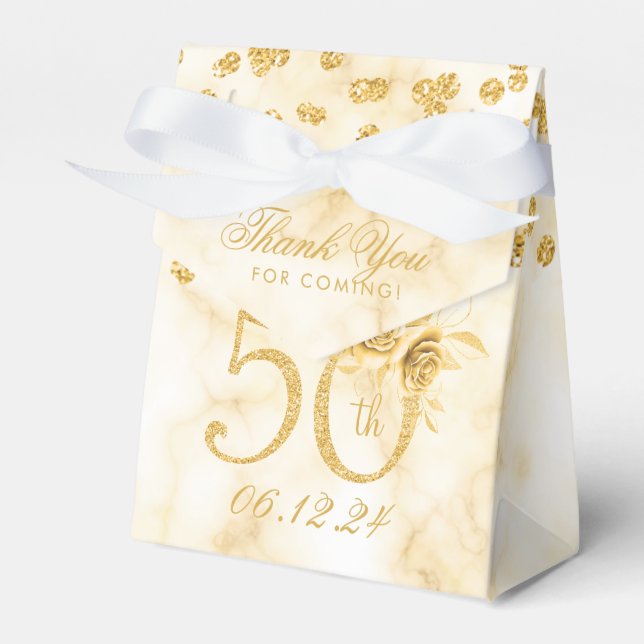Ballotins Or 50e anniversaire Merci Floral Marbre moderne (Verso)