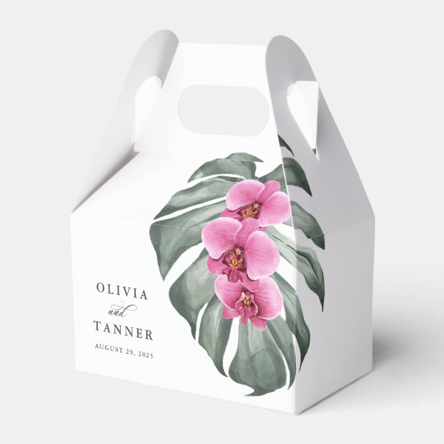 Ballotins Orchidées roses chaudes et feuille de monstère Tro (Verso)