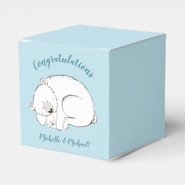 Ballotins Ours polaire Baby shower Hiver bleu garçon (Verso)