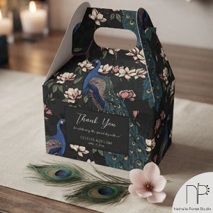 Ballotins Paons bleus élégants et fleurs noir