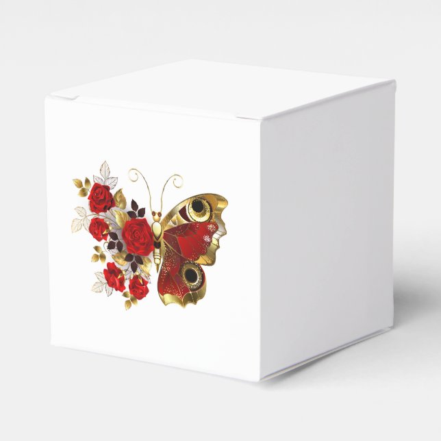 Ballotins Papillon de fleurs rouges aux roses rouges (Verso)