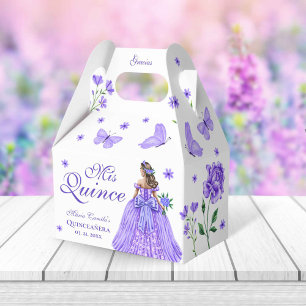 Ballotins Papillon Quinceañera violet et fleurs Roses