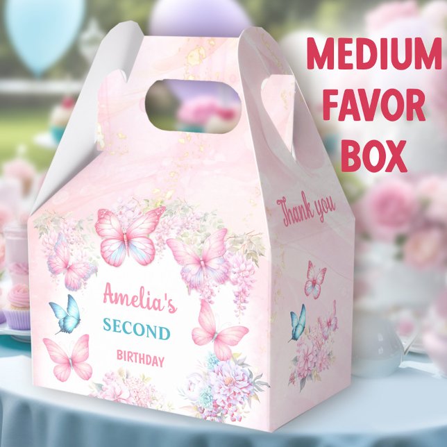 Ballotins Papillon rose Floral Summer Girl Anniversaire Moye (Butterfly medium favor boxes. You can choose from 3 sizes of these gable favor boxes.)