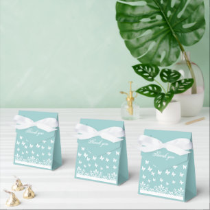 Ballotins Papillons blancs bleu clair Mariage Merci