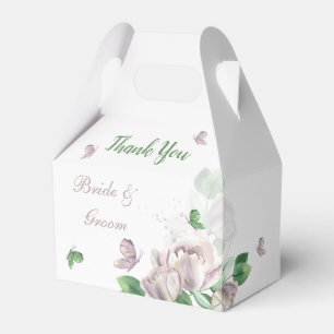 Ballotins papillons feuille vert fleurs violettes mariage
