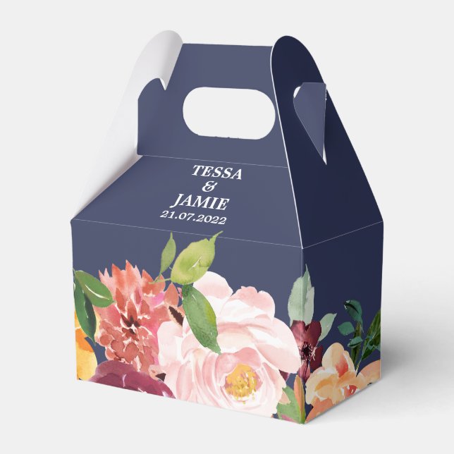 Ballotins Paprika Bourgogne Floral Wedding Favor Box (Verso)