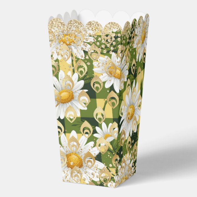 Ballotins Parties scintillant d'or en damier floral moderne (Recto)