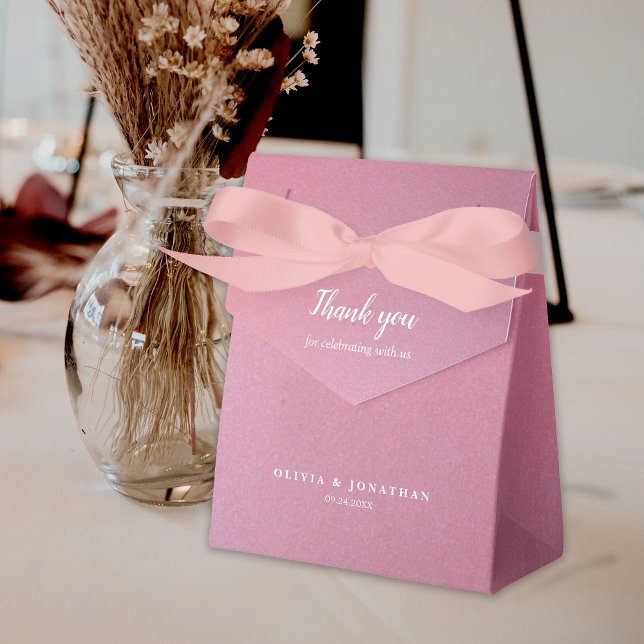 Ballotins Parties scintillant simple Rose Merci or Mariage (Simple Glitter Rose Gold Thank You Wedding Favor Box)