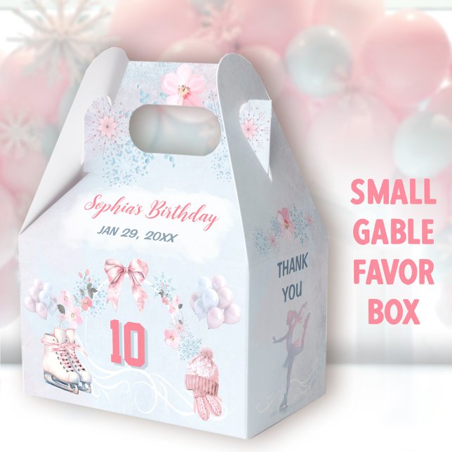 Ballotins Patinage sur glace Pink Neige hiver Fille Annivers (Ice Skating Small Gable Favor Boxes - You can choose from 3 sizes of these gable favor boxes)