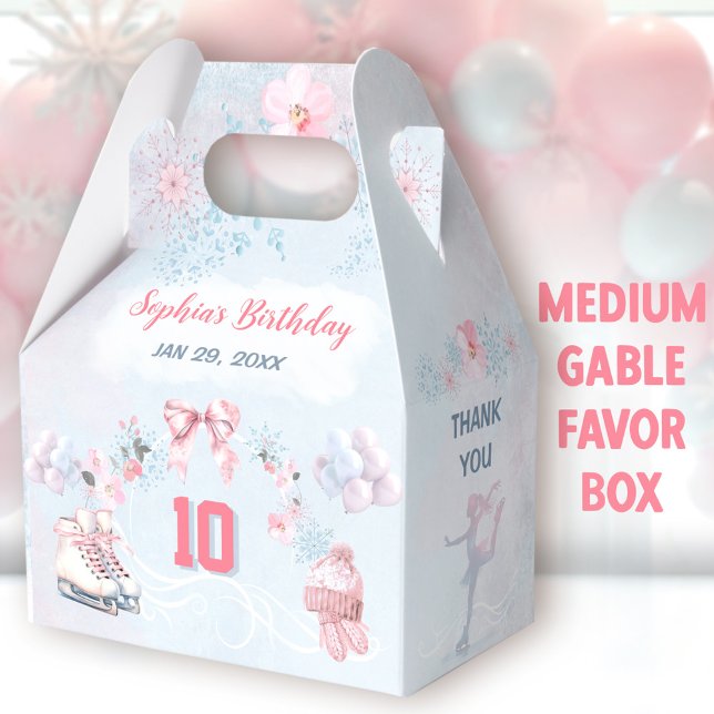 Ballotins Patinage sur glace Pink Winter Girl Anniversaire M (Ice Skating Medium Gable Favor Boxes - You can choose from 3 sizes of these gable favor boxes)