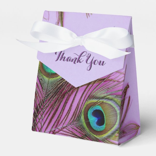 Ballotins Peacock Plumes Merci Fête Favor Box (Verso)