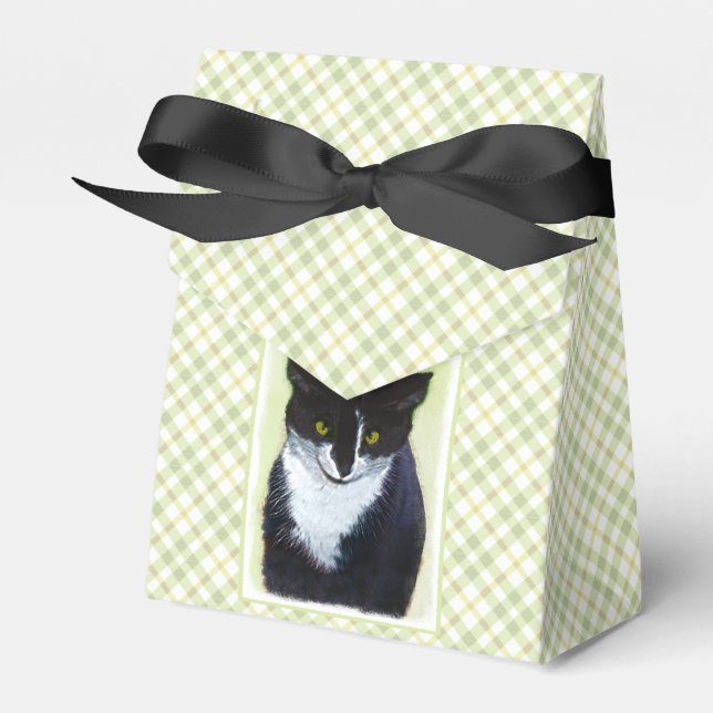 Ballotins Peinture de chat Tuxedo - Cute Original Cat Art (Verso)