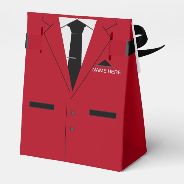 Ballotins Personnalisé Votre Nom Texte Rouge Costume Cravate (Arrière)