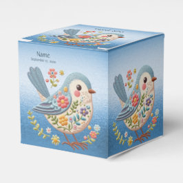 Ballotins Petite broderie florale d'oiseaux Ballotin bleu