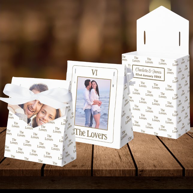 Ballotins Photo du Mariage de la carte Tarot Lovers | Blanc (Front, Back, Open)