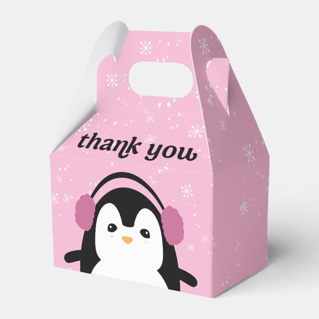 Ballotins Pingouin rose mou Baby shower d'hiver Merci (Verso)