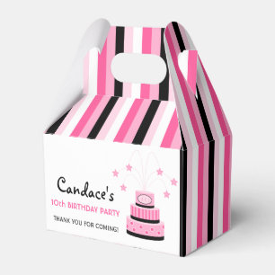 Ballotins Pink and Black 10th Birthday Cake Party Favor Box
