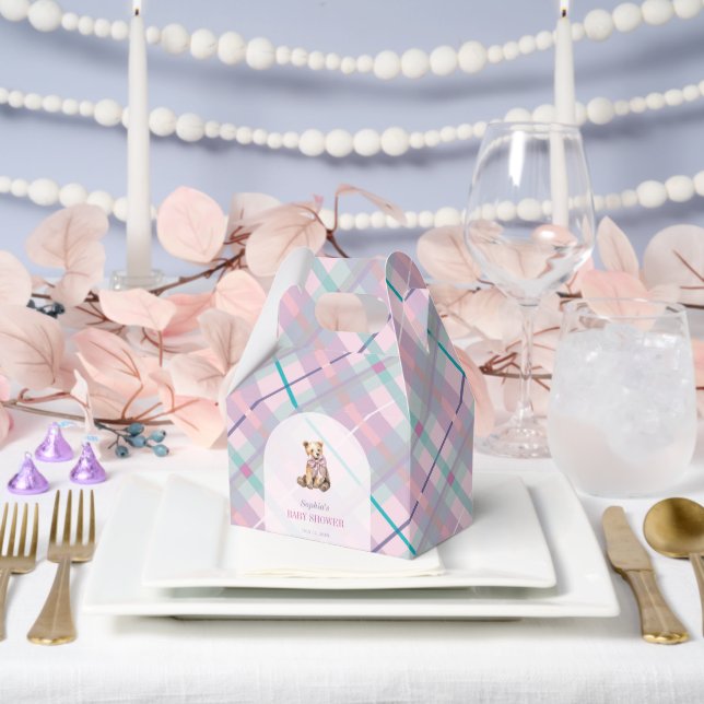 Ballotins Pink & Lavender Plaid Teddy Bear Girl Baby shower (Mariage)