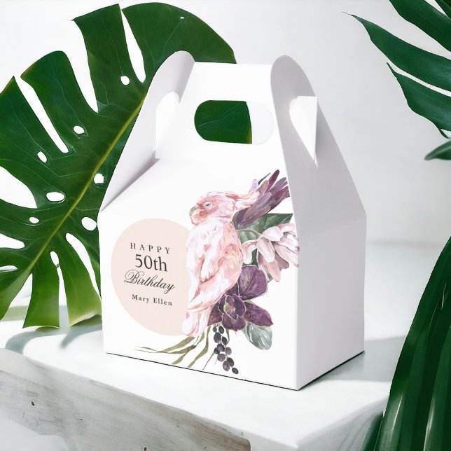 Ballotins Pink Parrot Boho Tropical 50th Birthday Party (This style favor box available in 3 sizes.)