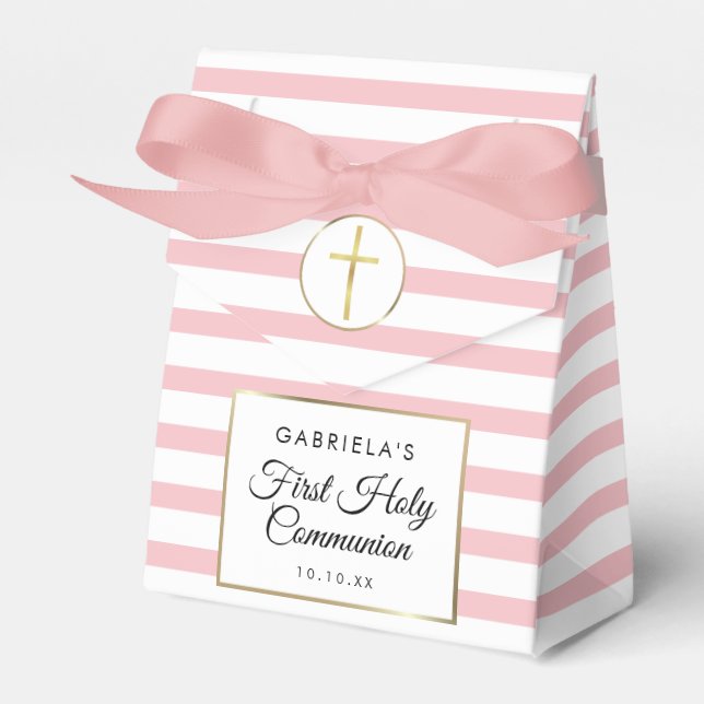 Ballotins Pink Stripe Elegant Or Première Sainte Communion (Verso)