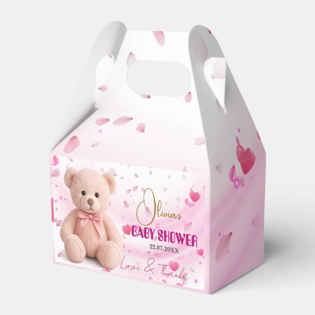 Ballotins Pink Teddy Bear Baby Shower Favor Box- Editable (Verso)