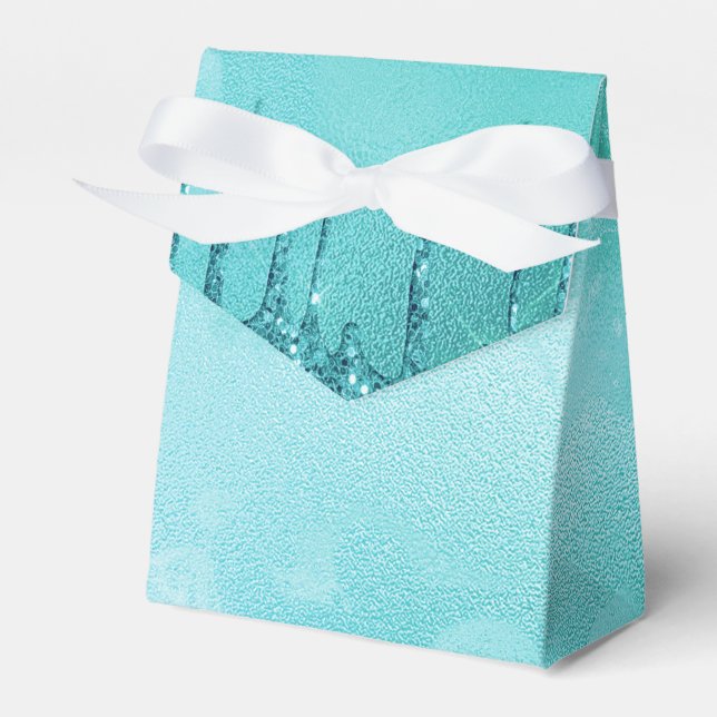 Ballotins Pluie de Parties scintillant turquoise sur marbre  (Verso)