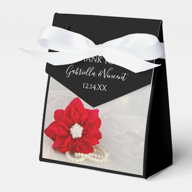 Ballotins Poinsettia rouge et perles blanches Mariage d'hive (Verso)
