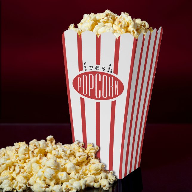 Ballotins Popcorn de film frais rayé rouge et blanc (Red & White Striped Fresh Movie Popcorn Favor Boxes
)