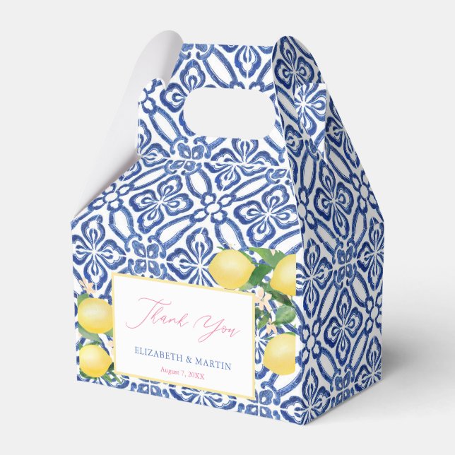 Ballotins Positano Lemons Cobalt Bleu Blanc Motif Mariage (Verso)