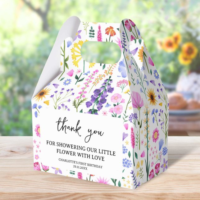 Ballotins Premier anniversaire de la fille Fleur sauvage du  (Spring Wildflower Girl's First Birthday Favor Boxes)