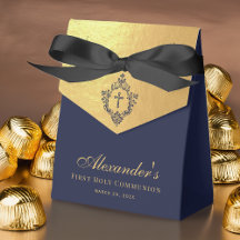 Première communion blason élégant bleu marine faux
