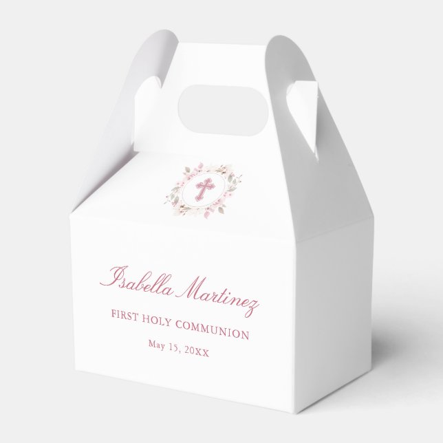 Ballotins Première communion personnalisée Croix florale ros (Verso)