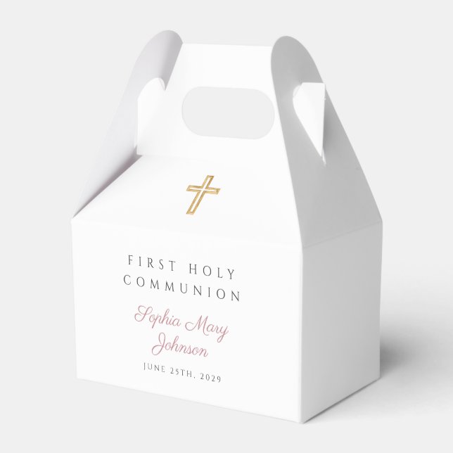 Ballotins Première communion religieuse de fille rose croisé (Verso)