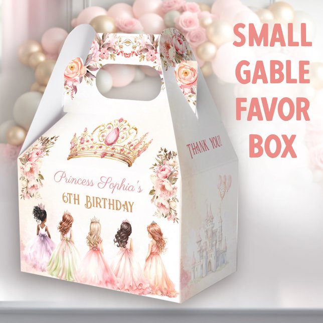 Ballotins Princess Crown Rose or Floral Girl Anniversaire (Small gable favor boxes. You can choose from 3 sizes of these gable favor boxes.)