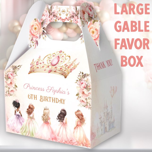 Ballotins Princesse Couronne rose or Floral Anniversaire Gra (Princess large gable favor boxes. You can choose from 3 sizes of these gable favor boxes.)