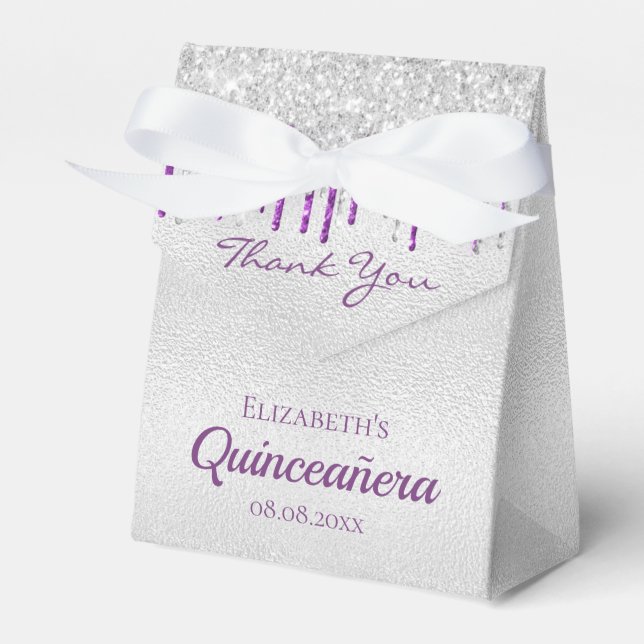 Ballotins Quinceanera argent violet parties scintillant gout (Verso)