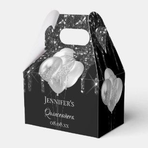 Ballotins Quinceanera noir argent parties scintillant goutte
