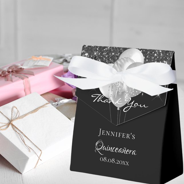 Ballotins Quinceanera noir ballons d'argent merci (Créateur téléchargé)