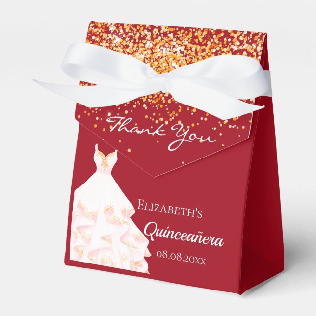 Ballotins Quinceanera rouge or blanc robe merci (Verso)